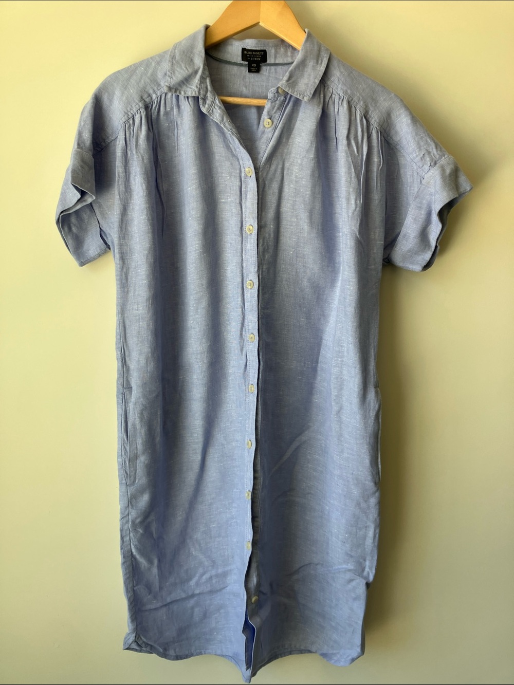 BAIRD McNUTT for J. Crew Blue Irish Linen Button-Front Shirt Midi Dress Size XS